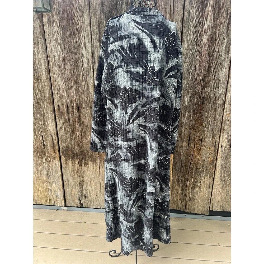 Ubu Women's XL Jacket-Crinkle‎ Fabric-black White Foral Button Duster Artsy